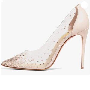 FSJ Light Pink Studded Pointed Toe Transparent Pumps High Heels Shoes
